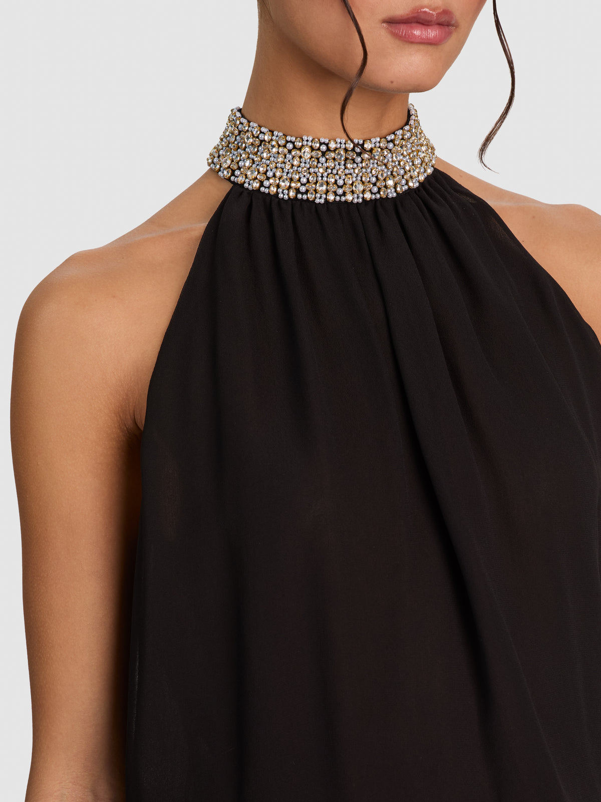 MARIS EMBELL COLLAR HALTER NECK GATHERED TOP-ALICE + OLIVIA
