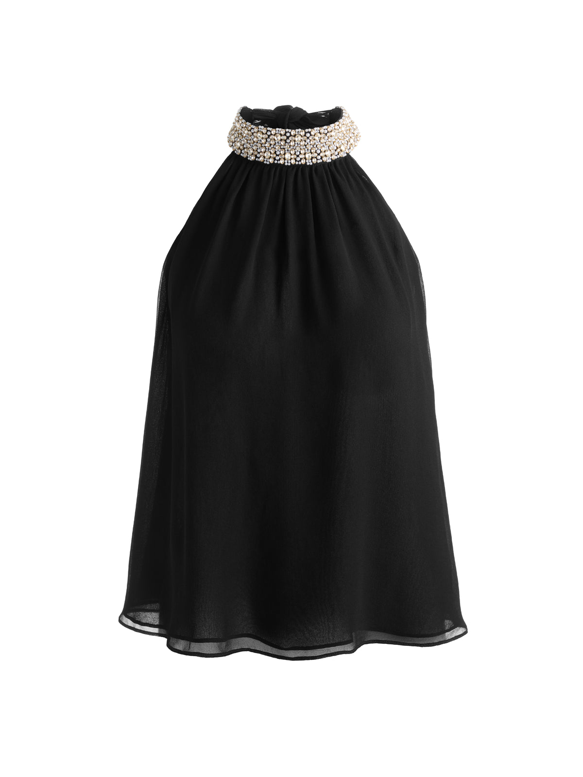 MARIS EMBELL COLLAR HALTER NECK GATHERED TOP - BLACK