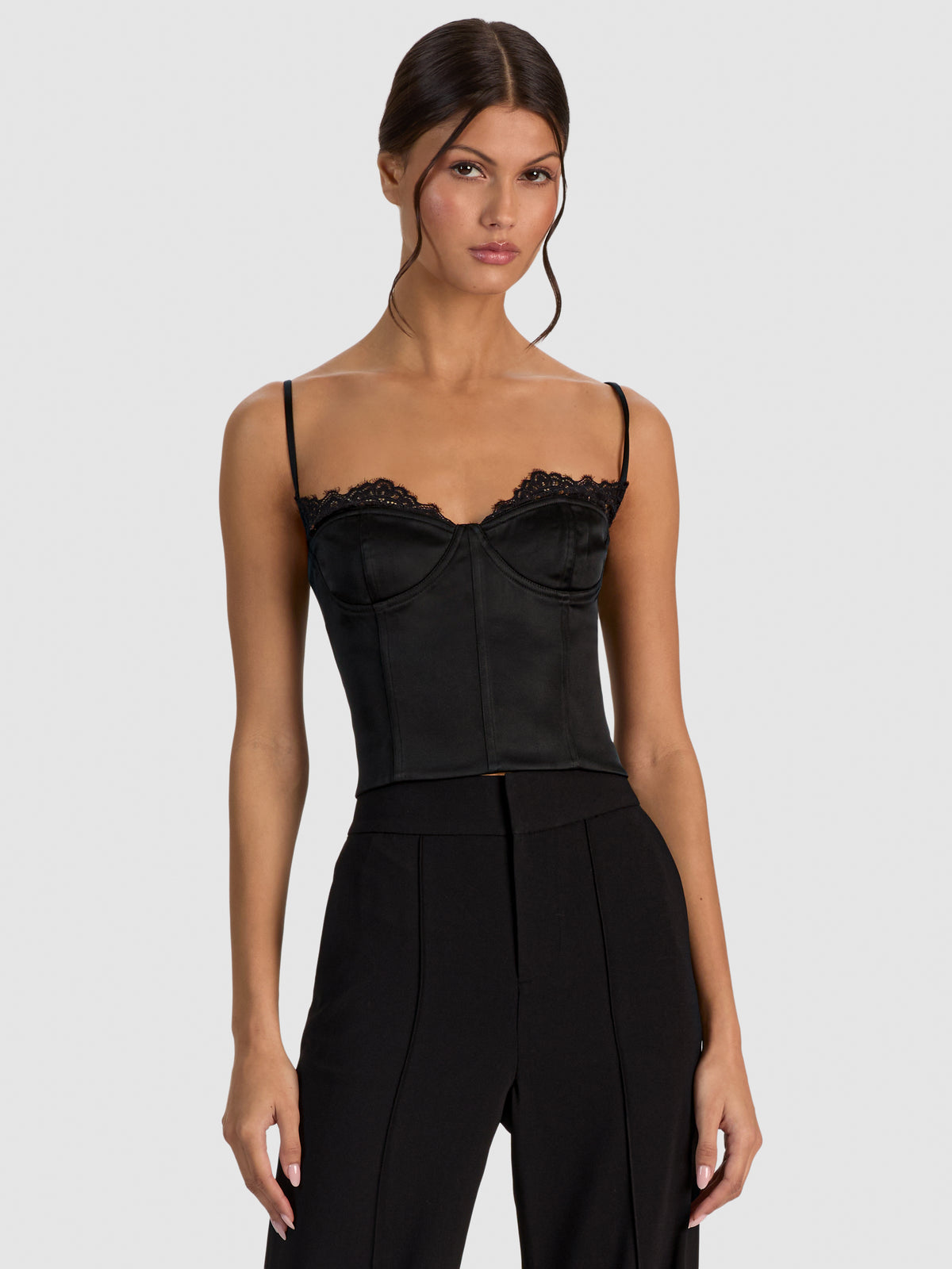 NILA CUTAWAY LACE SEAMED CORSET TOP-ALICE + OLIVIA