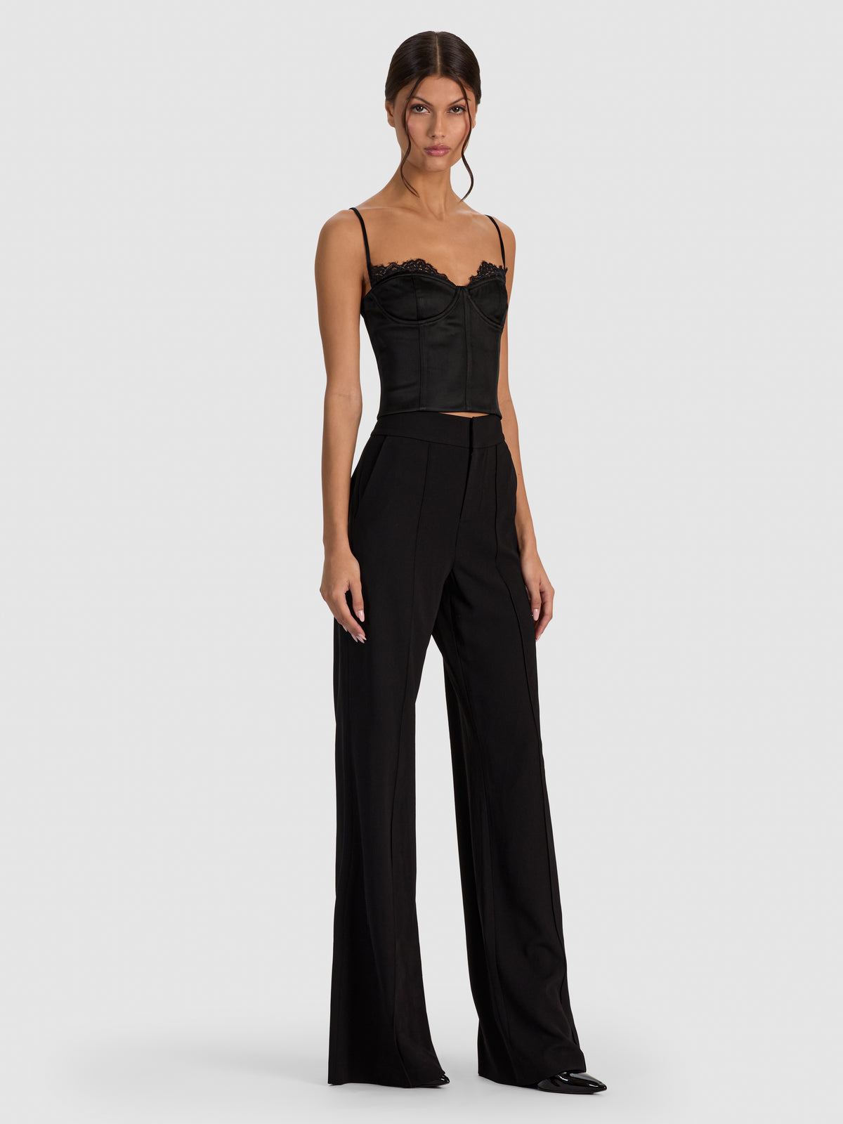 NILA CUTAWAY LACE SEAMED CORSET TOP-ALICE + OLIVIA