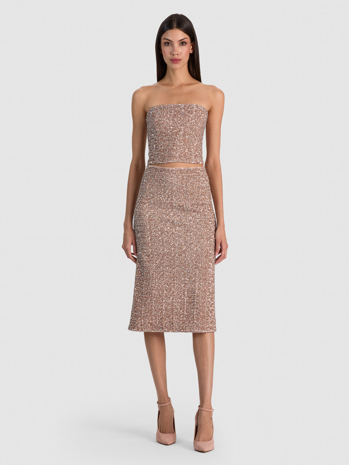 COSETTE SEQUIN CORSET TOP- BLUSH