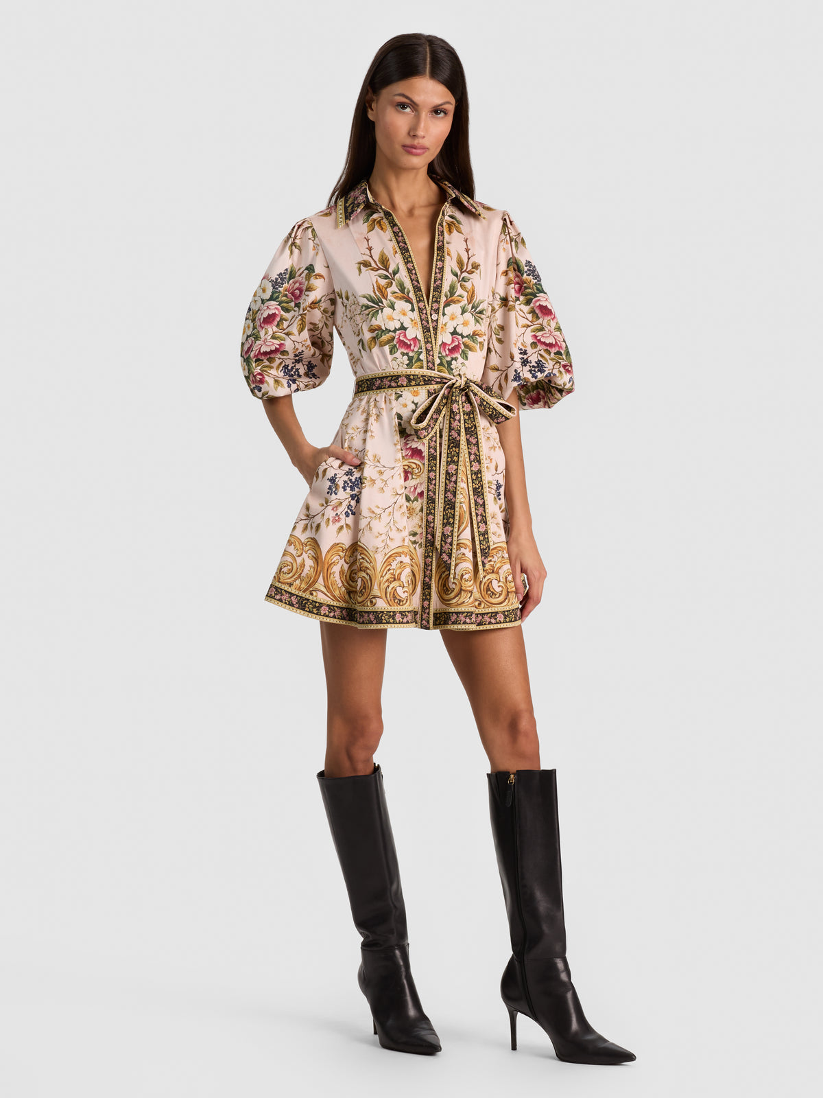 LUCY LS MINI SHIRT DRESS W TIE BELT-ALICE + OLIVIA