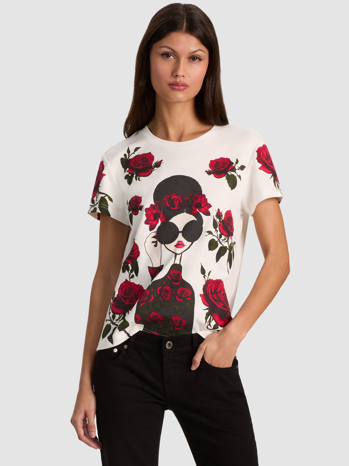 ALVERA STACEFACE TEE-MIDNIGHT ROUGE-ALICE + OLIVIA