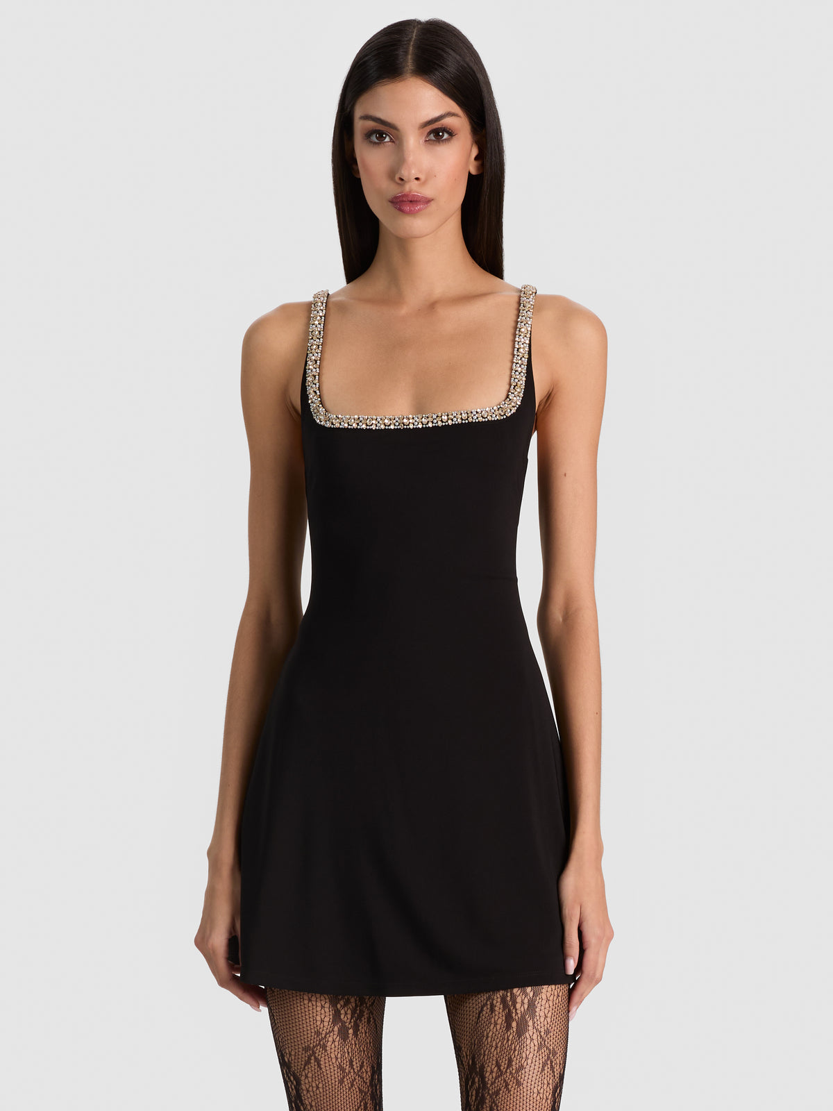 JULIA EMBELLISHED MINI DRESS - BLACK