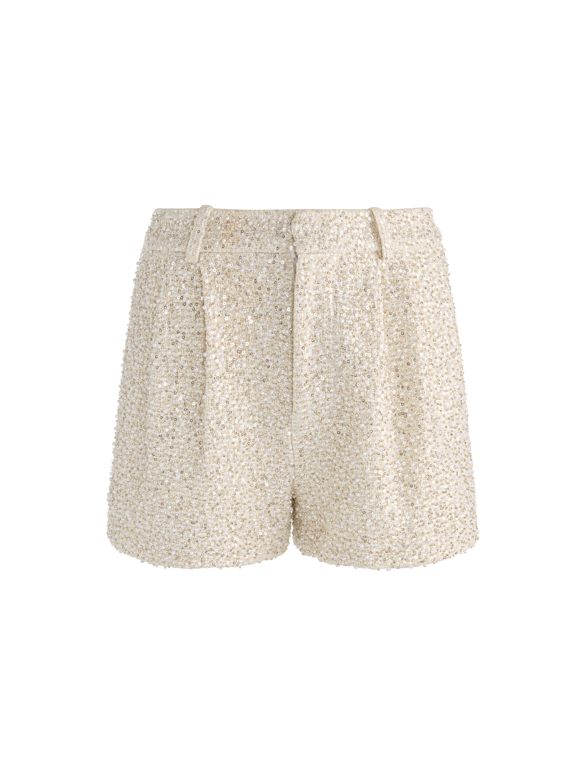 CONRY EMBELL TWEED PLEATED SHORT - OFF WHITE