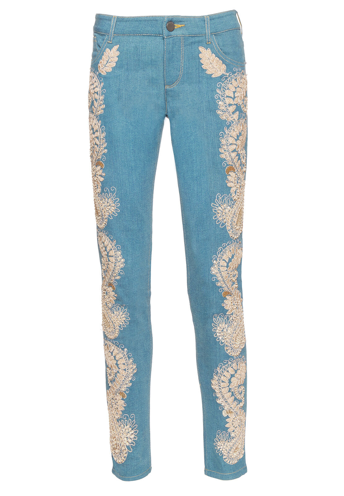 JANE EMBELLISHED 5 POCKET SKINNY JEAN-MEDIUM INDIGO/GOLD-ALICE + OLIVIA