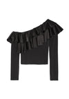 IZZY ONE SHLDR LS RFL CROP TOP-Black-ALICE + OLIVIA