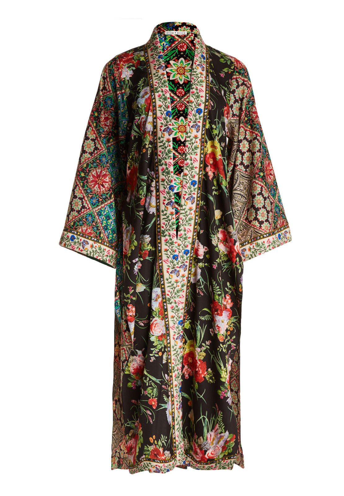 LYNN SIDE SLIT LONG KIMONO-BLOOMING BOUQUET/RENZO TILE-ALICE + OLIVIA