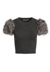 CIARA FUR SLV CROPPED SWTR-ALICE + OLIVIA