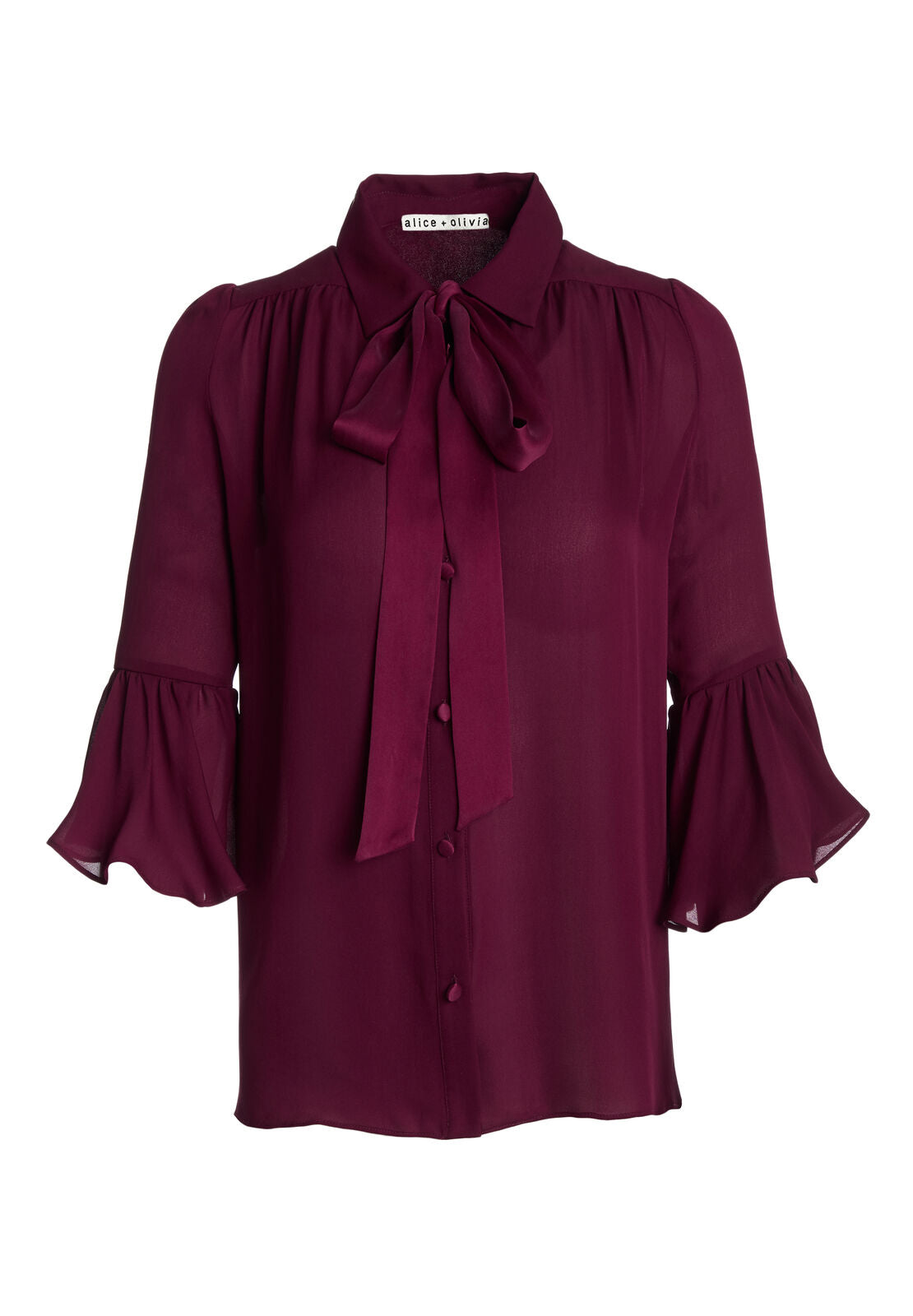 MAXIMA RUFFLE SLV TIE NK BTN-CURRANT-ALICE + OLIVIA