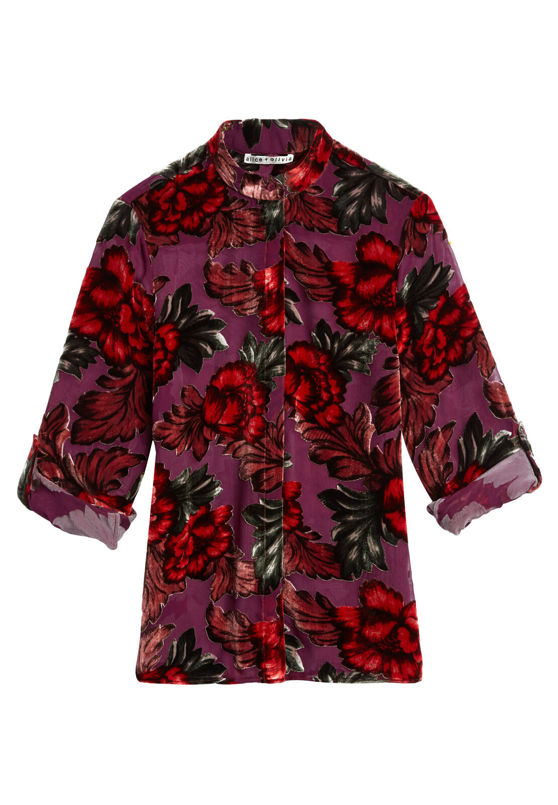 ELOISE MANDARIN COLLAR BLOUSE-MIDNIGHT BOUQUET-ALICE + OLIVIA
