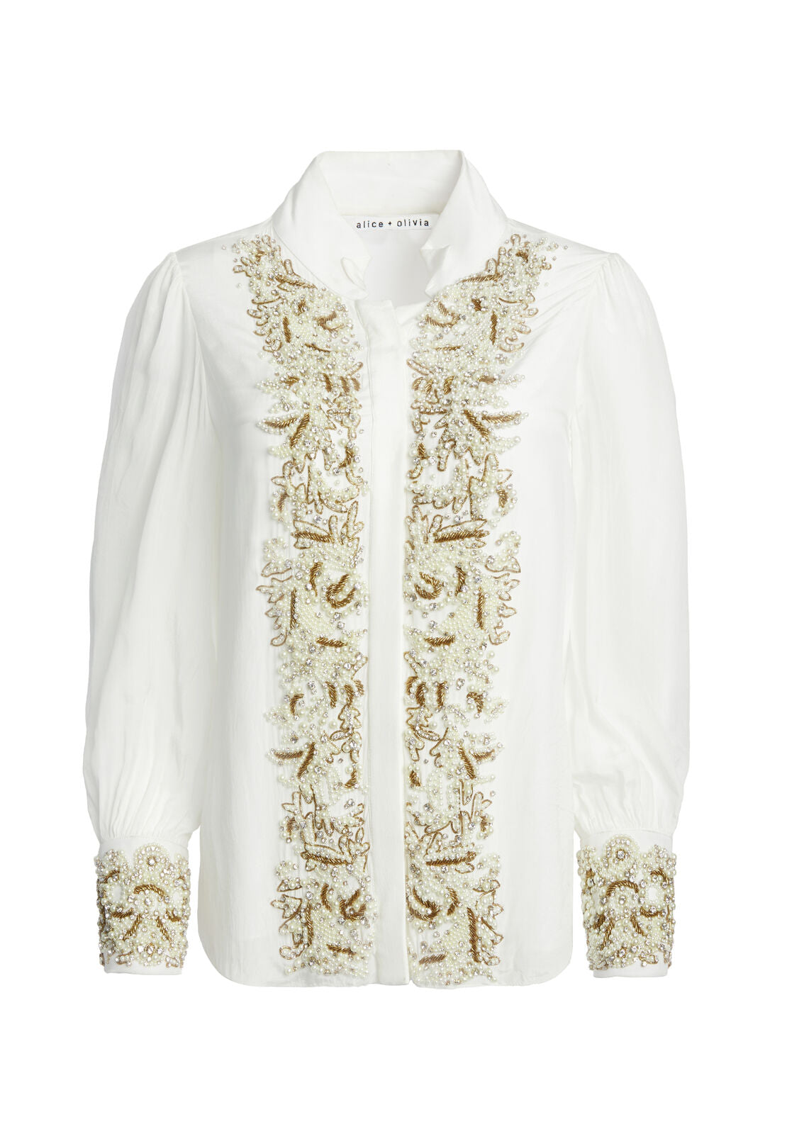 ZITA EMBELL BTN UP BLOUSE-OFF WHITE/GOLD-ALICE + OLIVIA