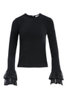 HAYLEN EMBL TIRED RFFL SLV TOP-Black-ALICE + OLIVIA