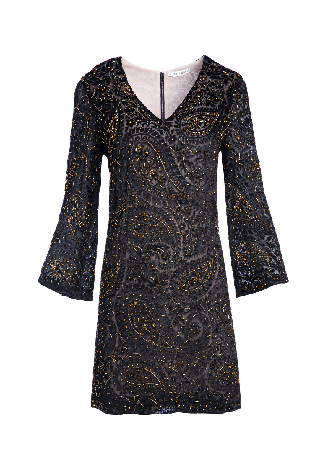 RISKA BEADED LONG SLEEVE DRESS-ALICE + OLIVIA