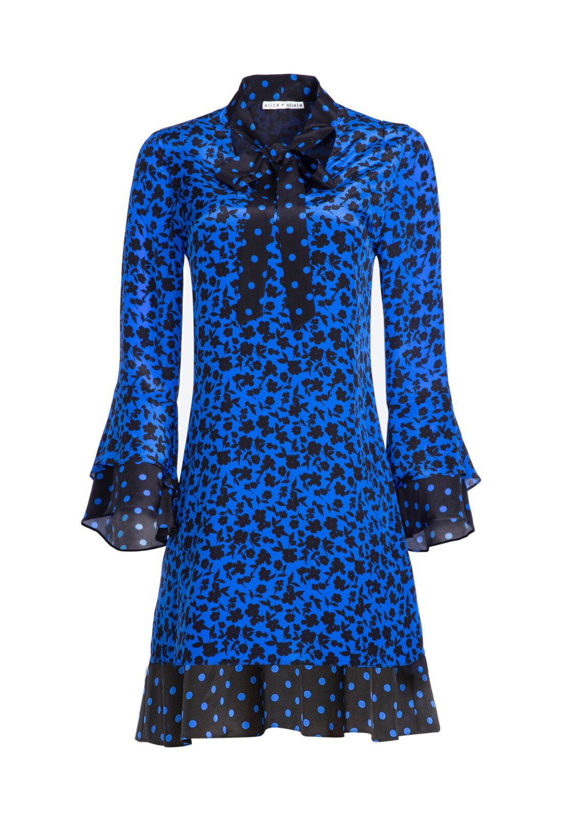 WELLESLY TIE NECK MINI DRESS-ALICE + OLIVIA