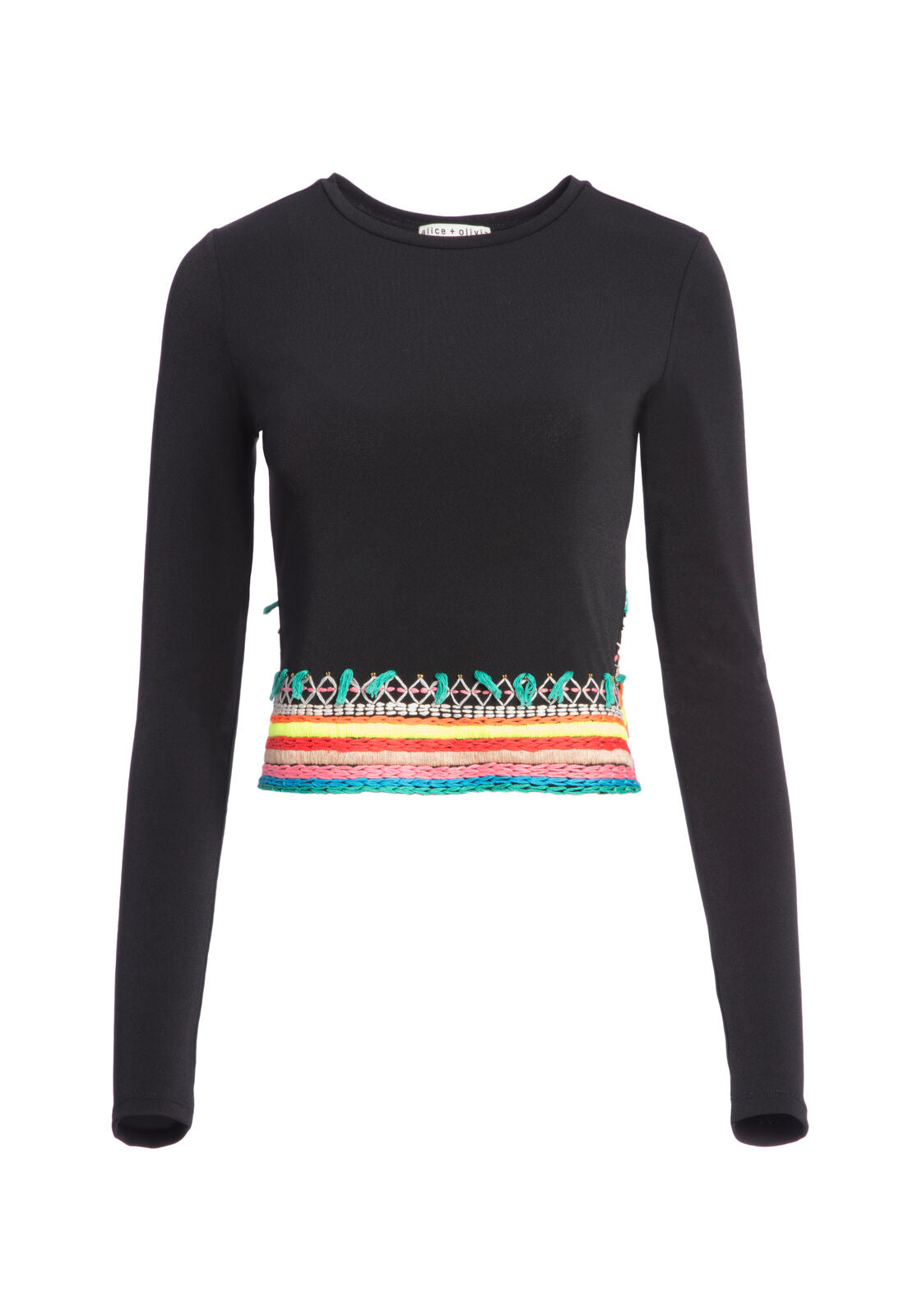 DELAINA EMBR LS CROP TOP-ALICE + OLIVIA