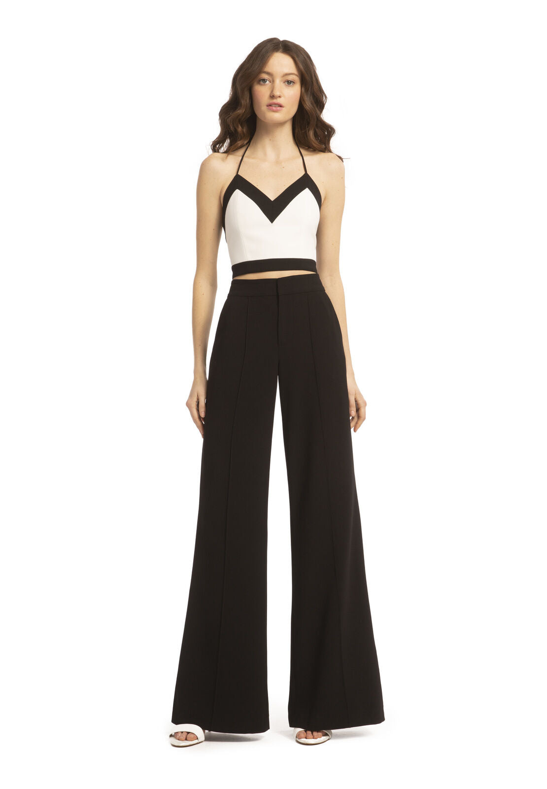 ARCHER CROPPED HALTER TOP-OFF WHITE/BLACK-ALICE + OLIVIA