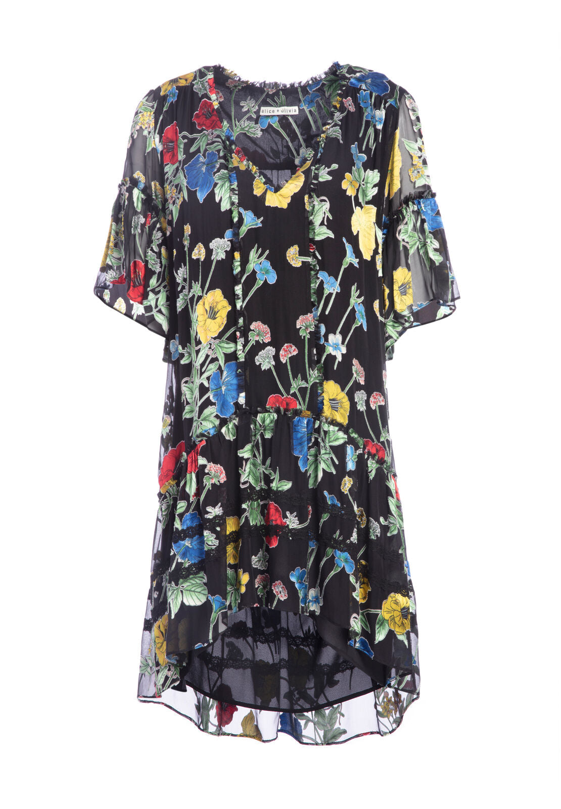 PAULINE RUFFLE TUNIC DRESS-MED SEINE GARDEN BLACK/MULTI-ALICE + OLIVIA