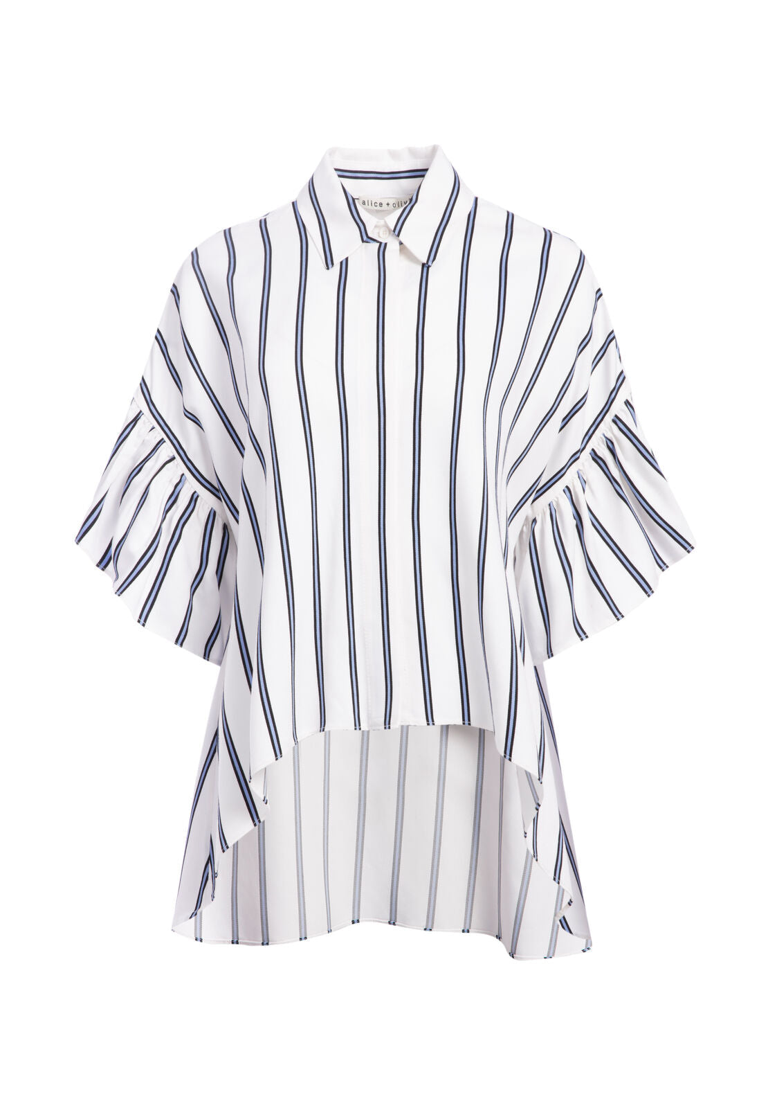 EDYTH RUFFLE SLV DRAPEY BTNDWN-ALICE + OLIVIA