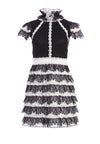 CYRA RUFFLE TRIM MINI DRESS-BLACK/OFF WHITE-ALICE + OLIVIA