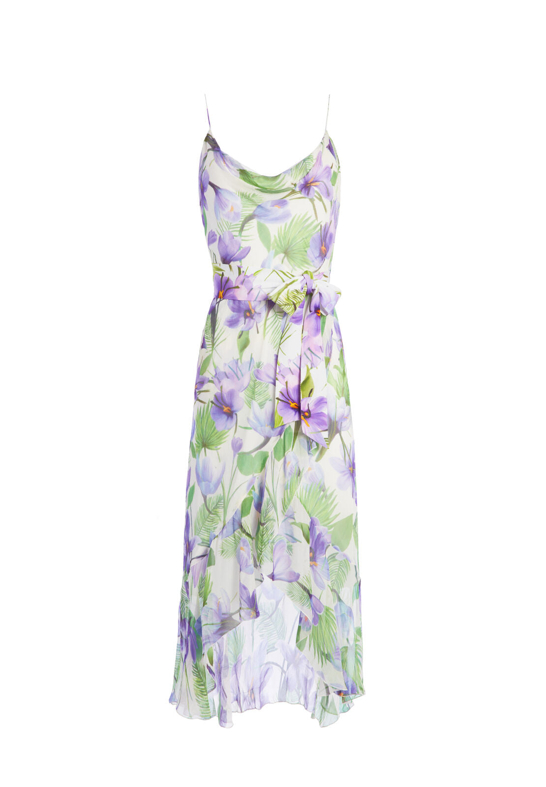 TEVI COWL NK RUFFLE DRESS-FLORAL PALM CREAM-ALICE + OLIVIA