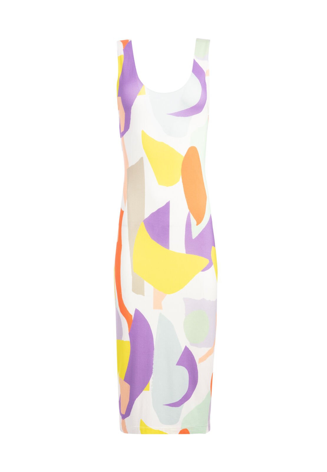 JAMES FITTED SCOOP NK DRESS-GEO COLLAGE CREAM/MULTI-ALICE + OLIVIA
