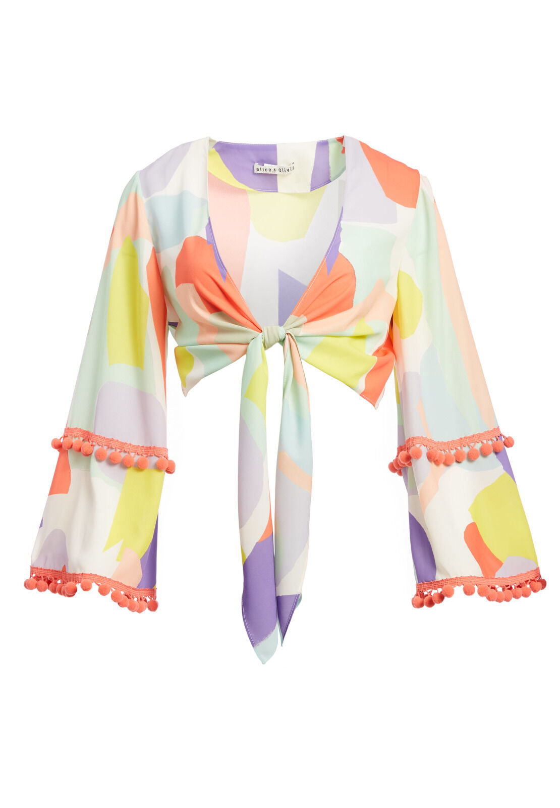 HAIDEE TIE FT BELL SLV BLOUSE-GEO COLLAGE CREAM/MULTI-ALICE + OLIVIA