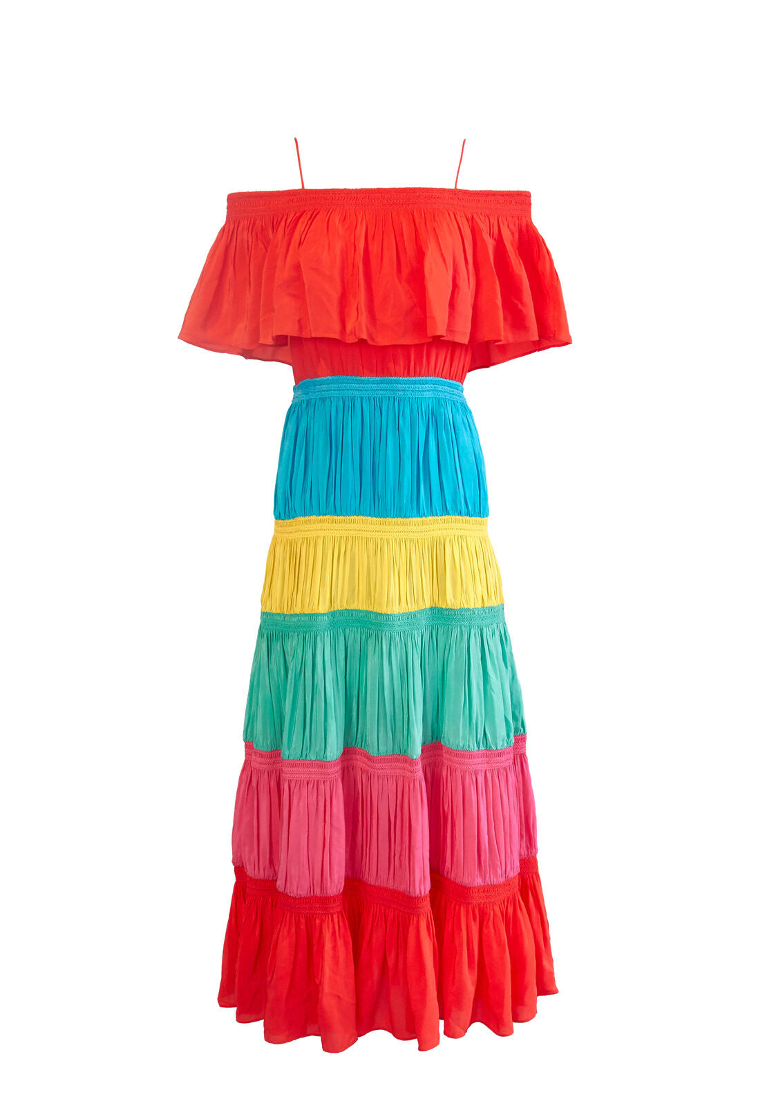 KIA SMOCKED CLD SHLDR MIDI DRE-MULTI-ALICE + OLIVIA