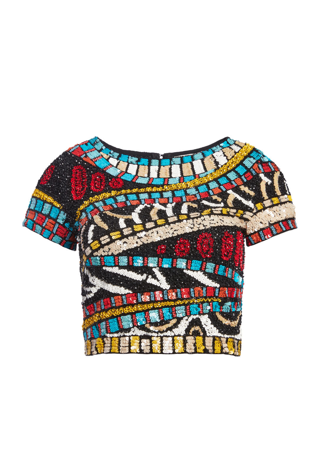 KELLI EMBELL SS CROP TOP-MULTI-ALICE + OLIVIA