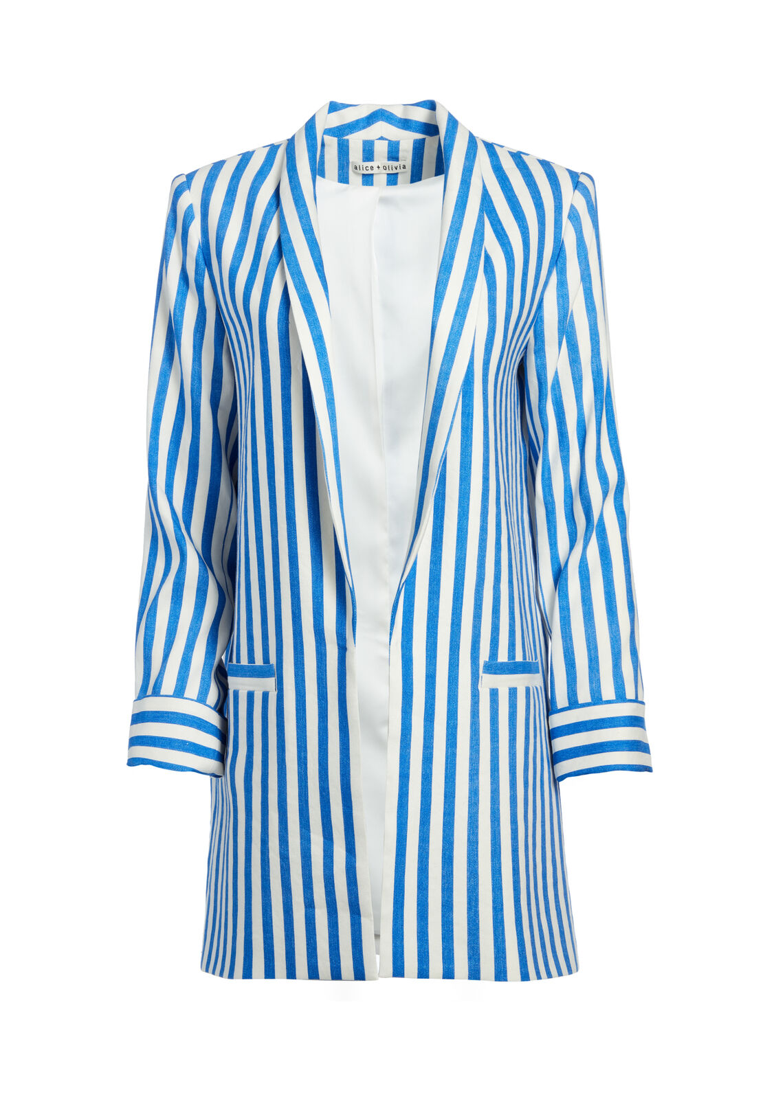KYLIE EASY SHAWL COLLAR JKT-IMPERIAL BLUE/CREAM STRIPE-ALICE + OLIVIA