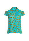 ZIGGY RUFFLE CAP SLV BLOUSE-PINEAPPLE MARINE BLUE-ALICE + OLIVIA