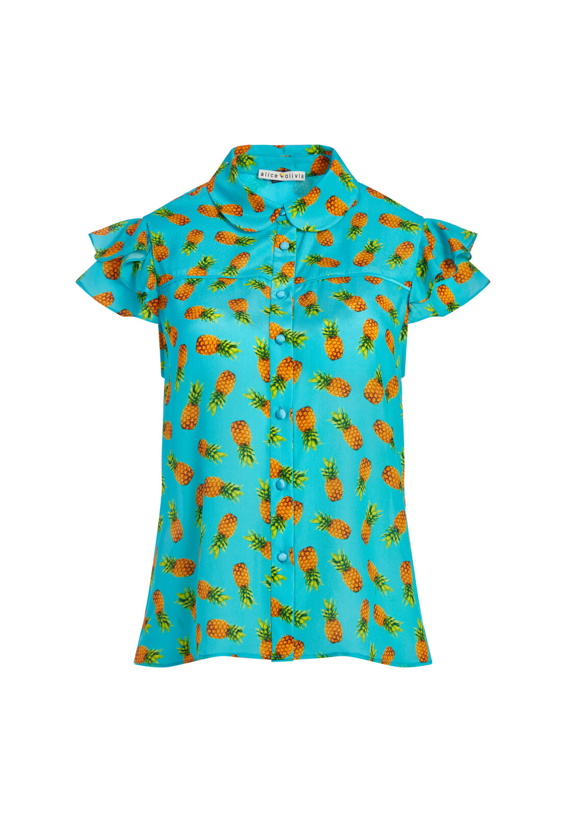 ZIGGY RUFFLE CAP SLV BLOUSE-PINEAPPLE MARINE BLUE-ALICE + OLIVIA