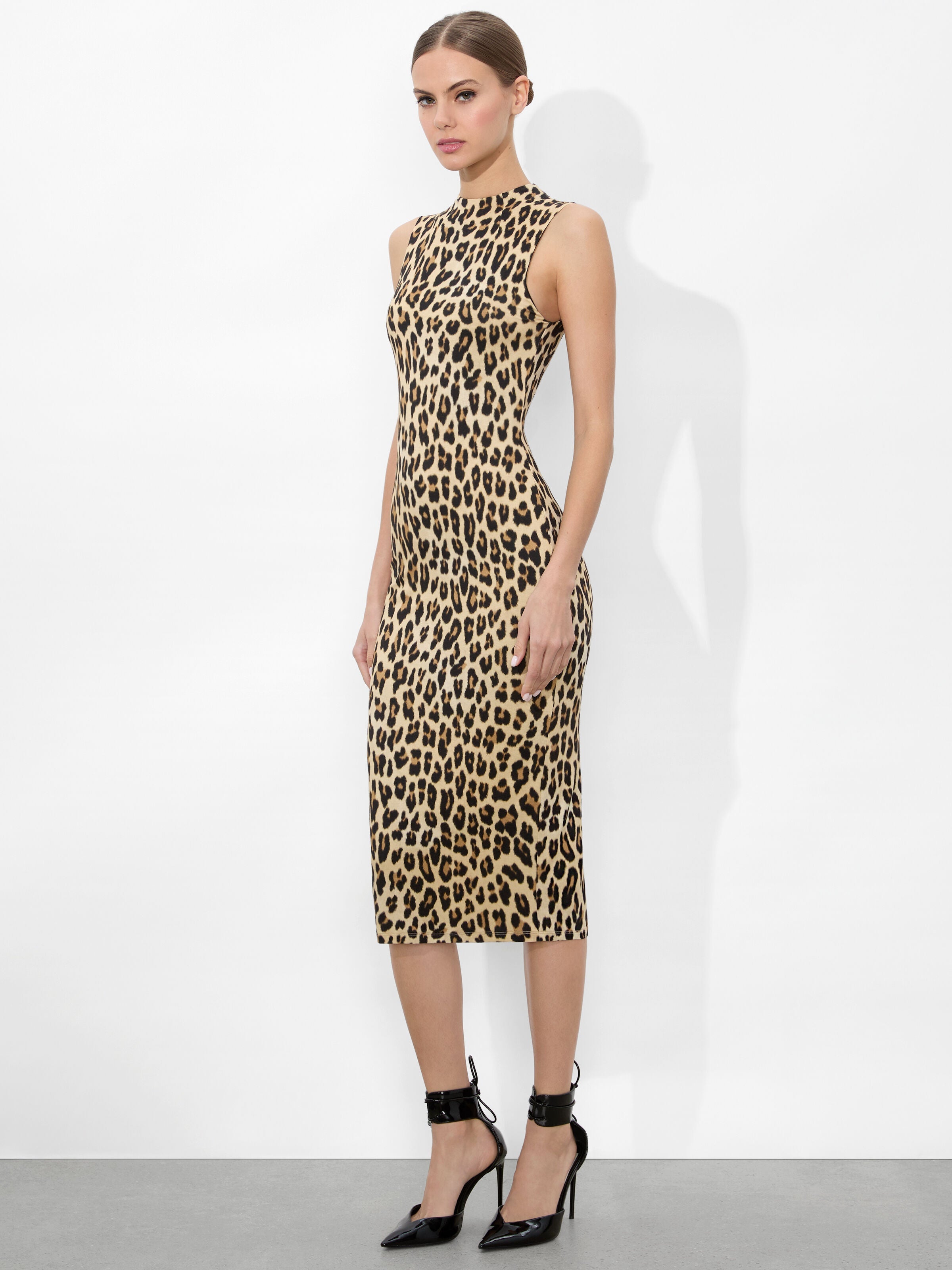 DELORA FITTED MOCK NECK DRESS-TEXTURED LEOPARD-ALICE + OLIVIA