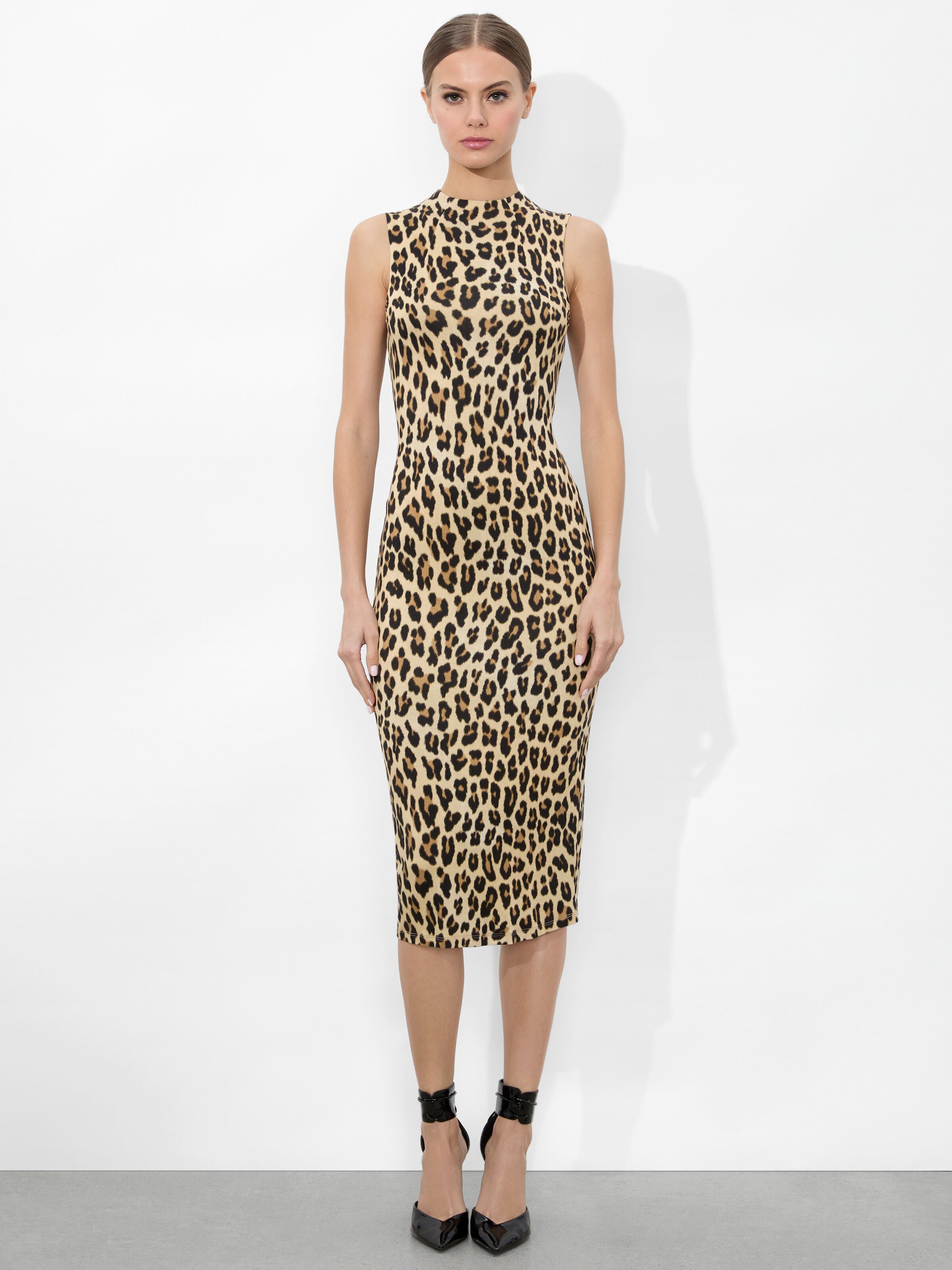 DELORA FITTED MOCK NECK DRESS-TEXTURED LEOPARD-ALICE + OLIVIA
