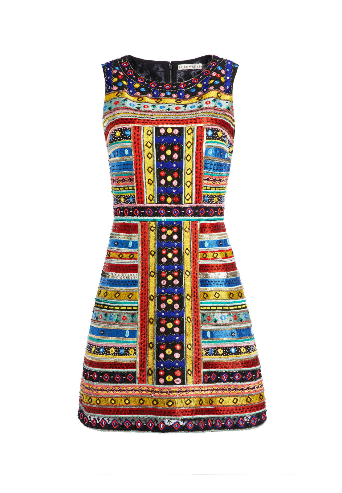 MALIN EMBROIDERED MINI DRESS-BLACK/MULTI-ALICE + OLIVIA