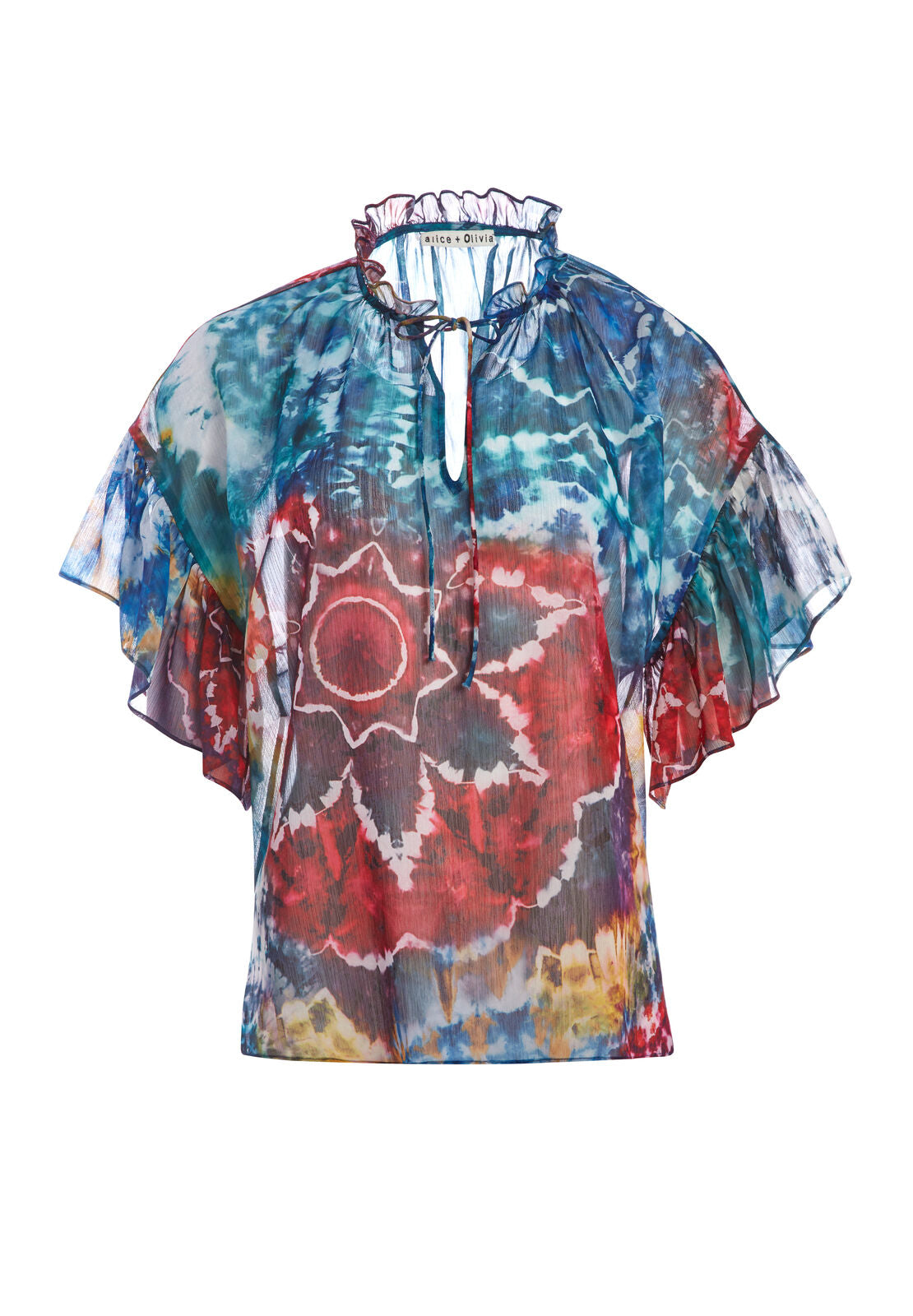 JULIUS RUFFLE SLEEVE TUNIC TOP-TIE DYE KALEIDOSCOPE-ALICE + OLIVIA