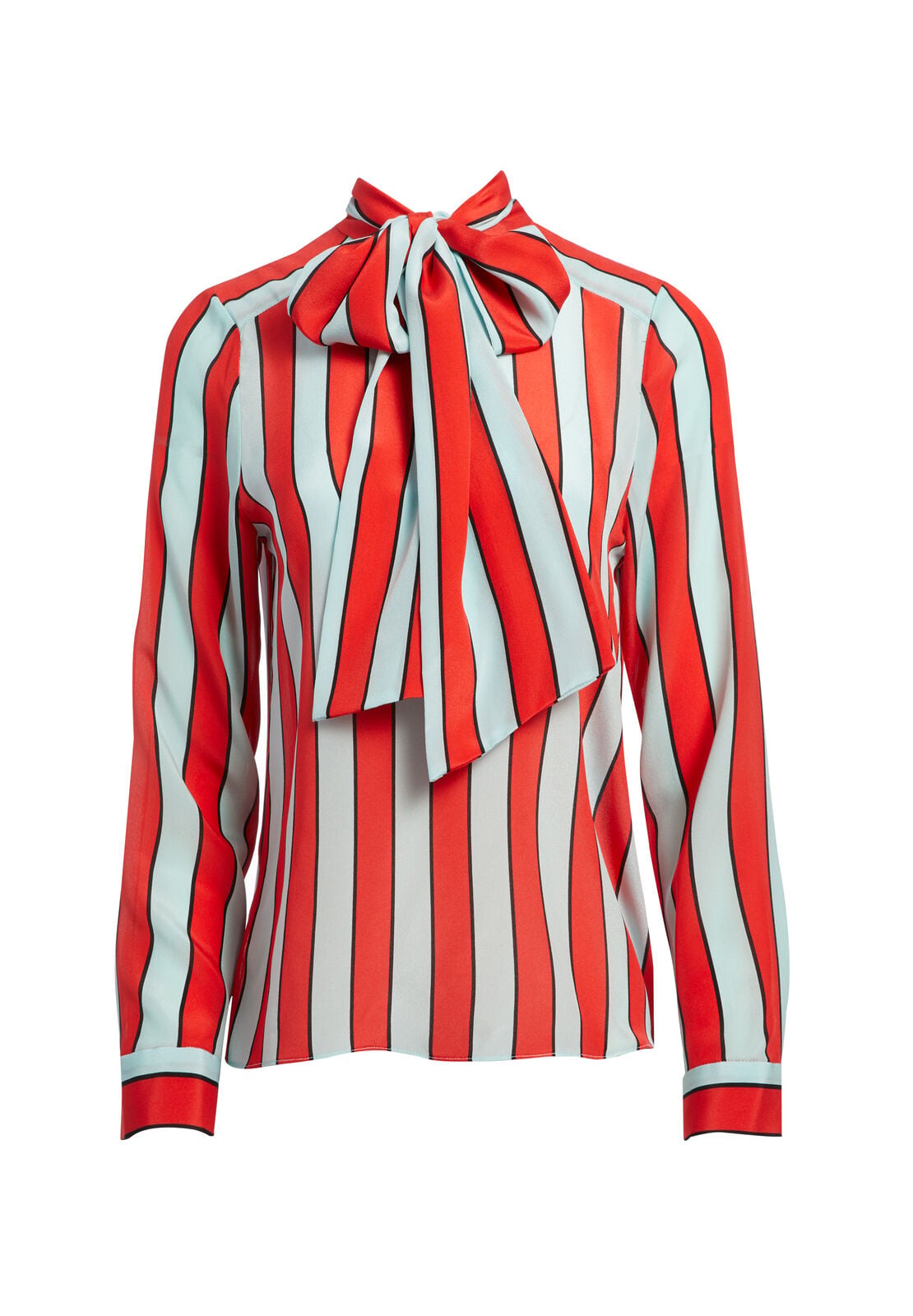 BERTA BOW COLLAR BLOUSE-PINSTRIPE CHERRY-ALICE + OLIVIA