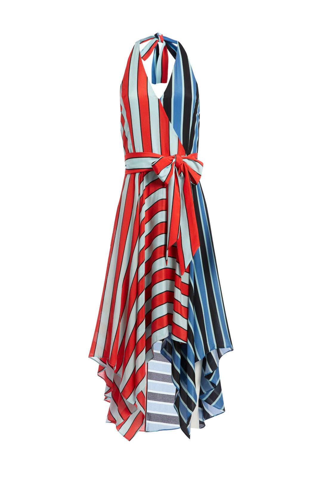 CANTON HANDKERCHIEF HALTER DRESS-PINSTRIPE CHERRY/ COMBO-ALICE + OLIVIA