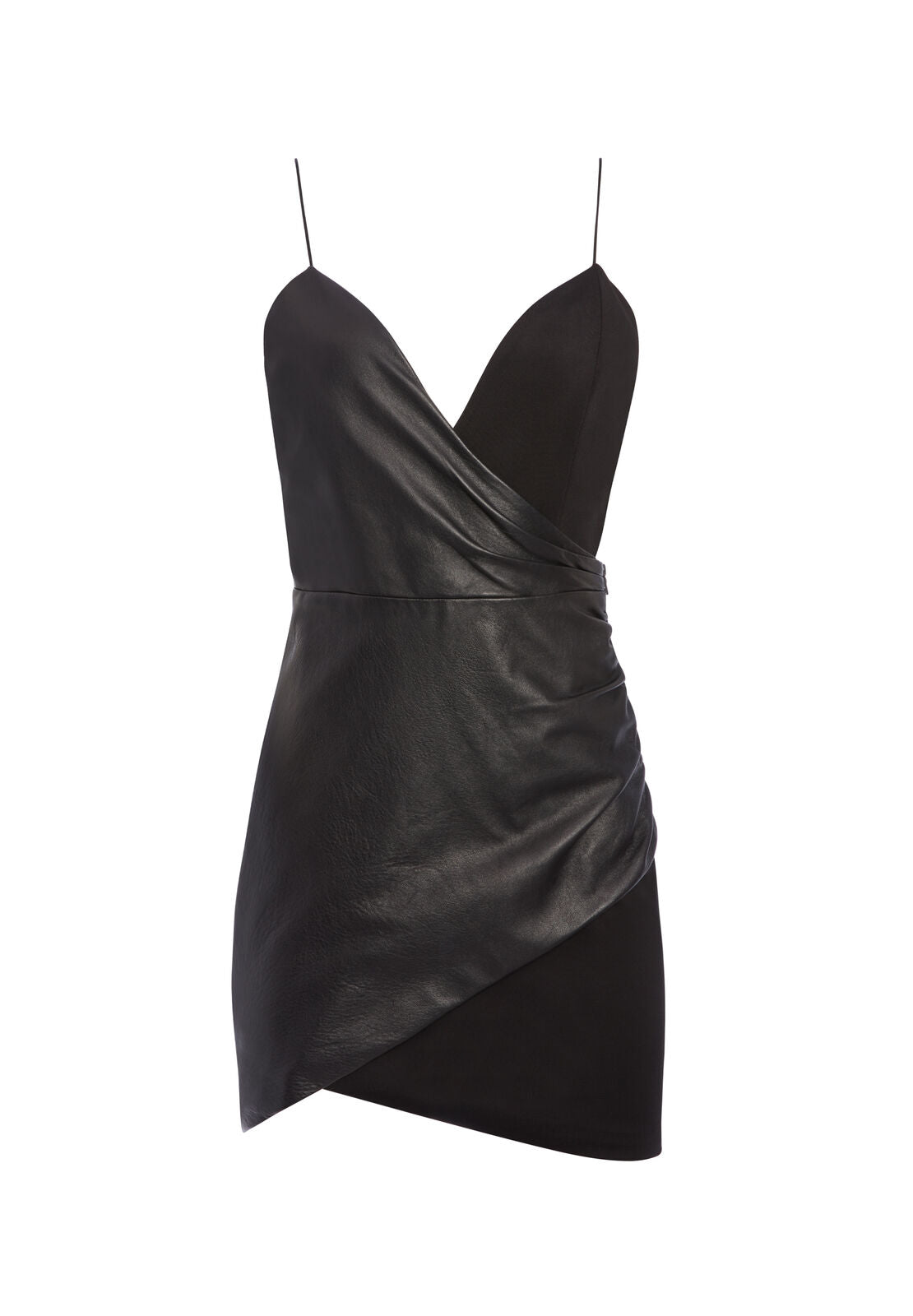 ASHANTI LEATHER COMBO MINI DRESS-Black-ALICE + OLIVIA