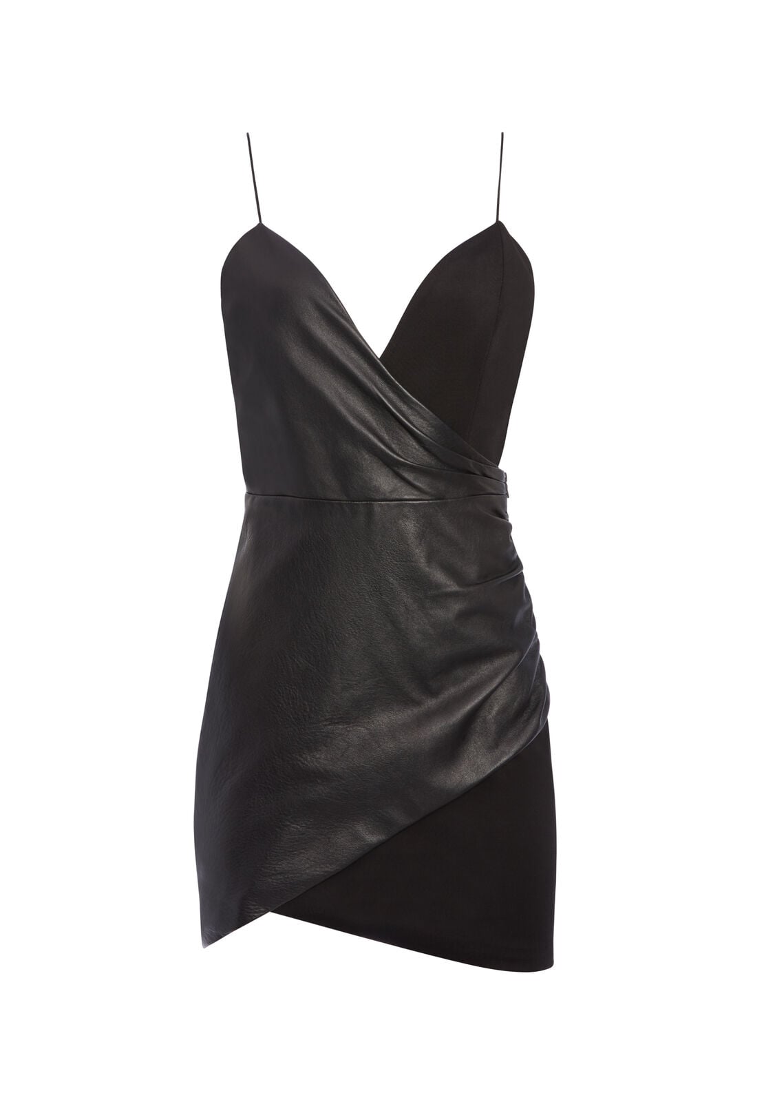 ASHANTI LEATHER COMBO MINI DRESS-Black-ALICE + OLIVIA