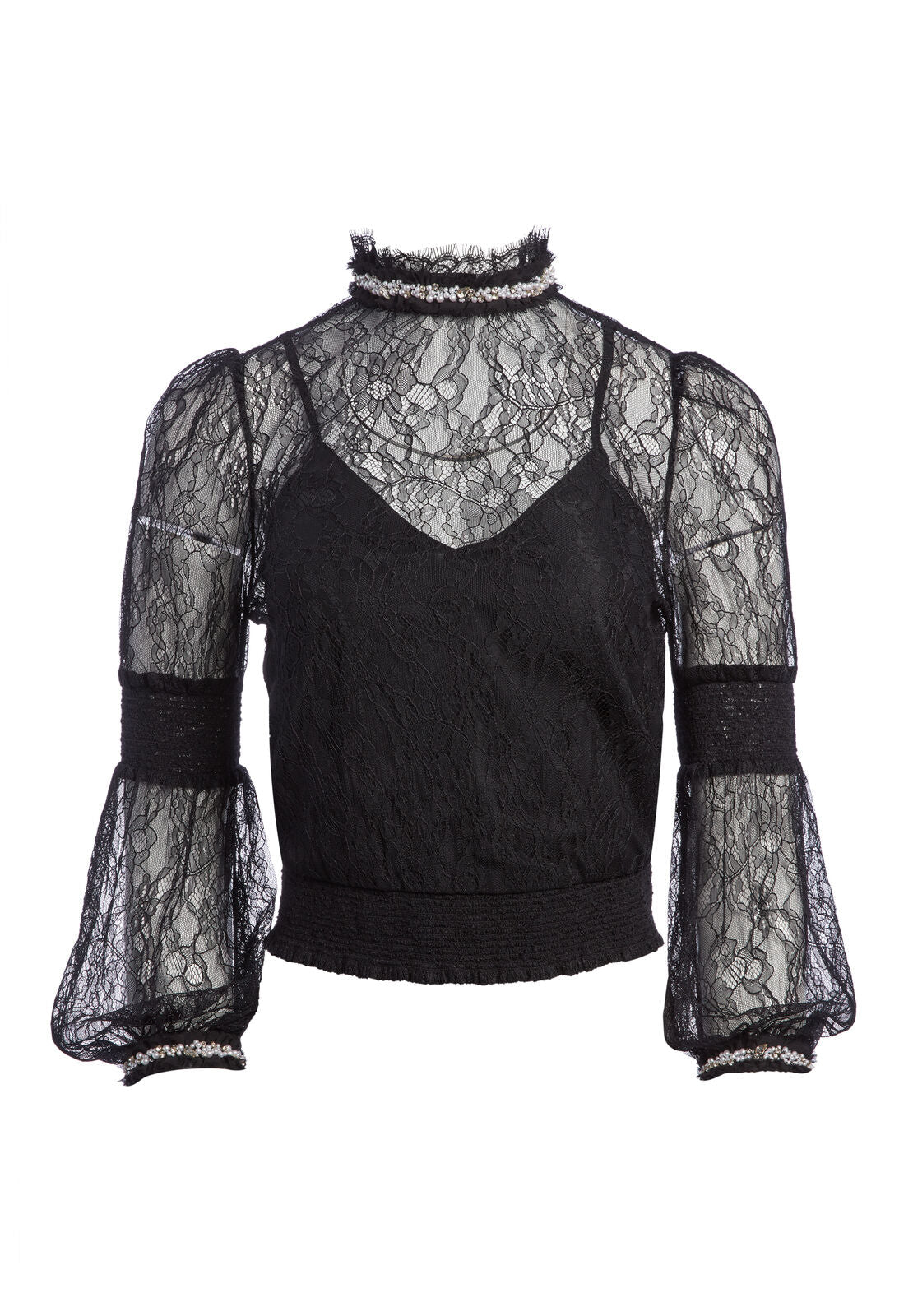 JEWEL CRYSTAL LACE BLOUSE-Black-ALICE + OLIVIA
