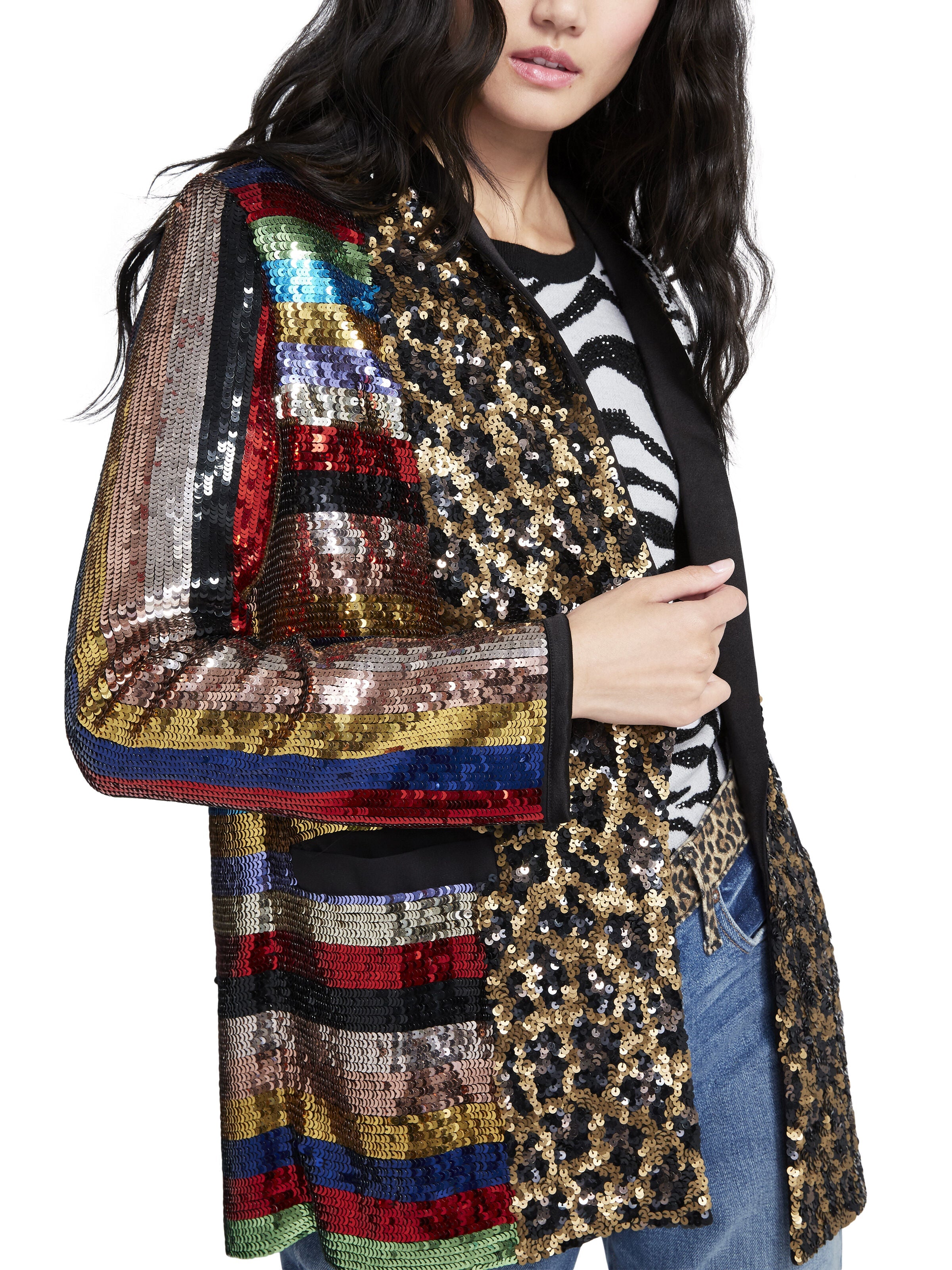 KYLIE SEQUIN ANIMAL PRINT JACKET-BLACK/MULTI-ALICE + OLIVIA