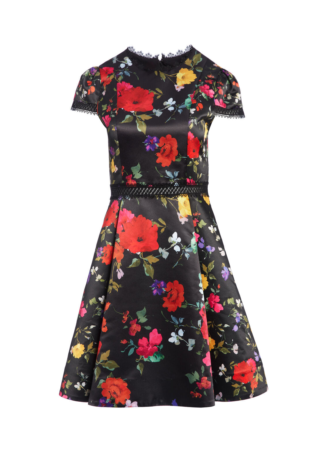 EMMY CAP SLV BOX PLEAT DRESS-SM PAINTERLY FLORAL BLACK-ALICE + OLIVIA