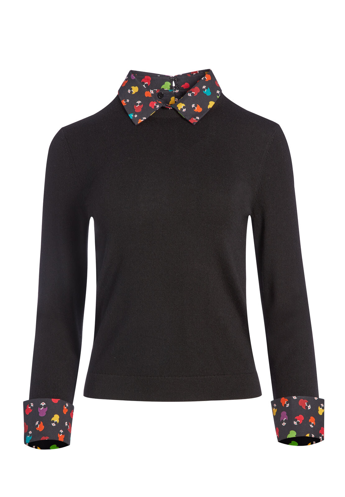 MALEE SWEATER WITH COLLAR-RAINBOW STACE FACE/BLACK-ALICE + OLIVIA