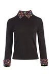 MALEE SWEATER WITH COLLAR-RAINBOW STACE FACE/BLACK-ALICE + OLIVIA