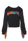 CALVIN FRINGE SLEEVE SWEATSHIRT-BLACK/MULTI-ALICE + OLIVIA