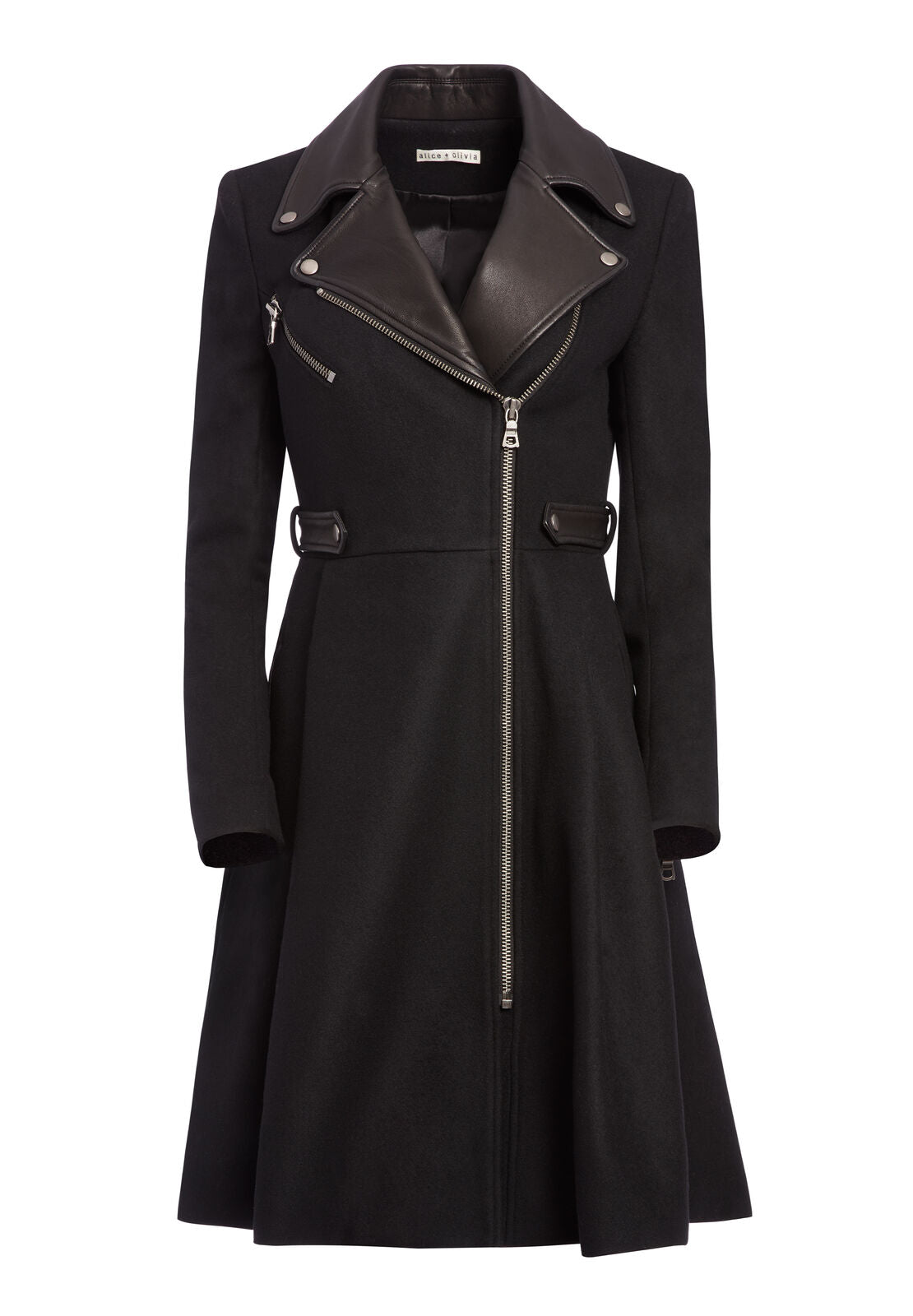 CODY LEATHER DETAIL MIDI COAT-Black-ALICE + OLIVIA