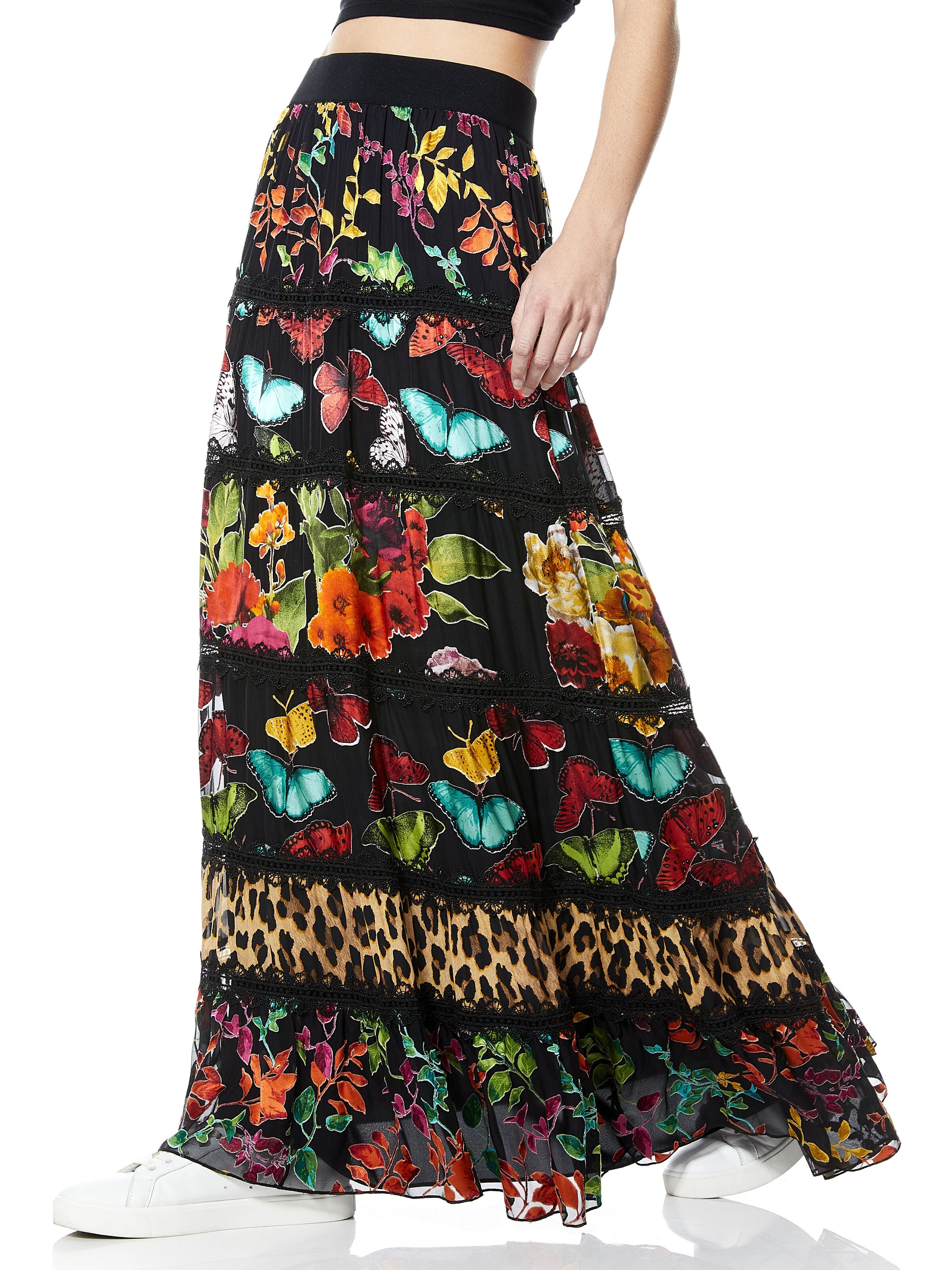 LESA PANELED MAXI SKIRT-LEAF COMBO-ALICE + OLIVIA