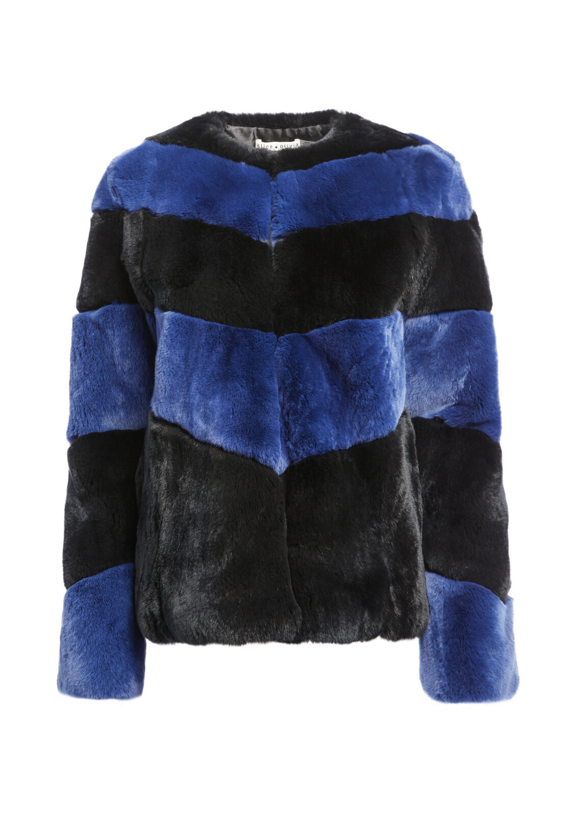 THEON STRIPED CROPPED COAT-BLACK/INDIGO-ALICE + OLIVIA