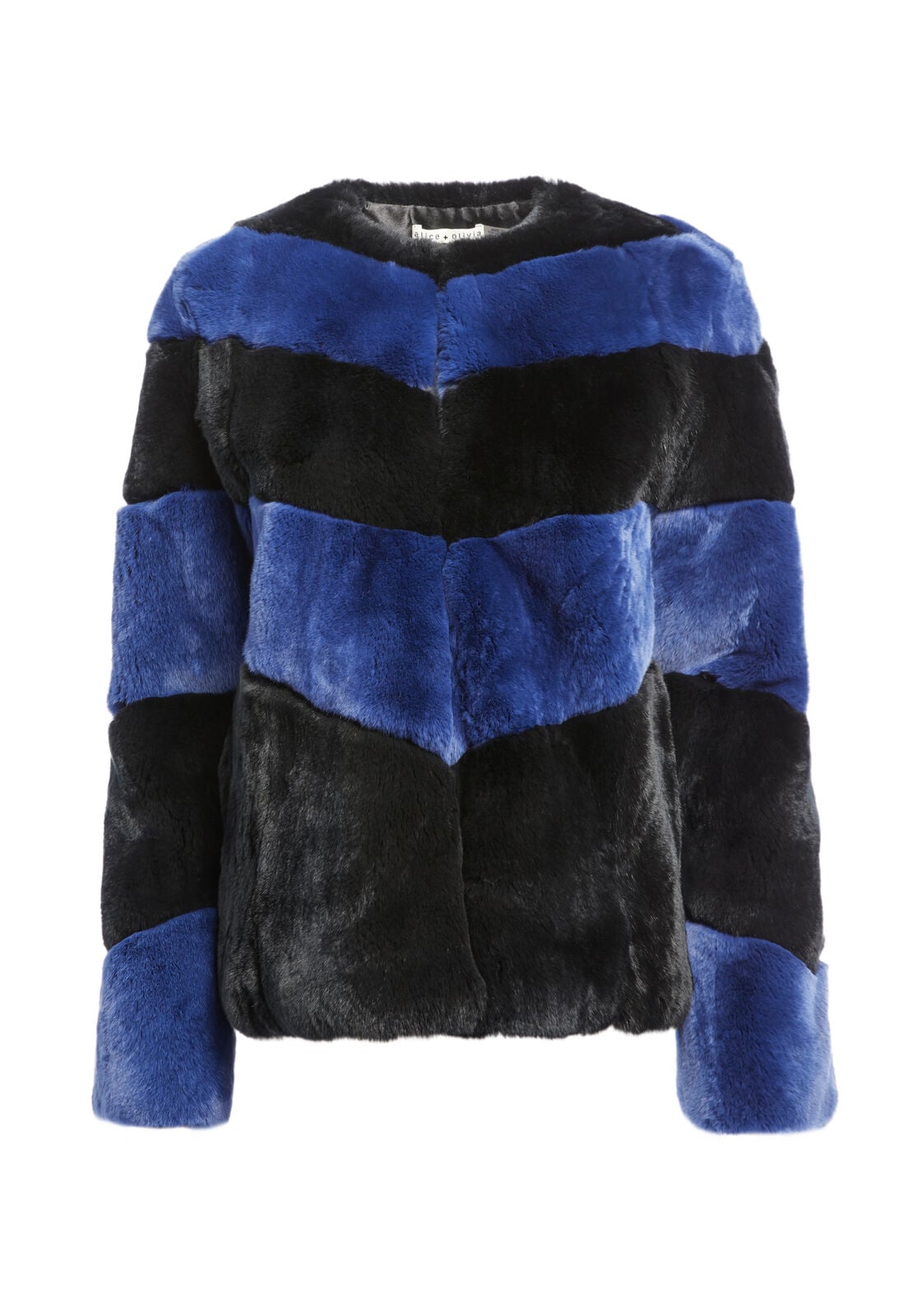 THEON STRIPED CROPPED COAT-BLACK/INDIGO-ALICE + OLIVIA